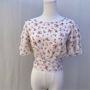 Floral Tie Back Blouse Flutter Sleeve Cottagecore Top Mi Ami M